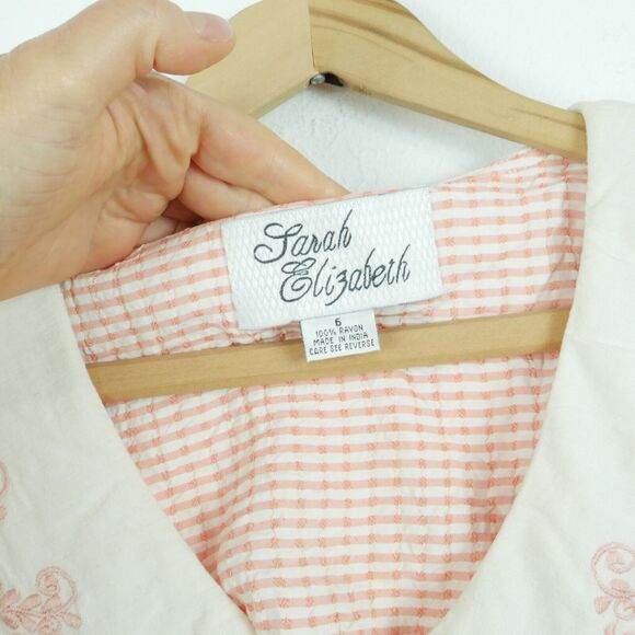 Vintage Size 6 Dress Embroidered Collar Pink Gingham Cottagecore 90s Dainty Midi - Picture 4 of 10